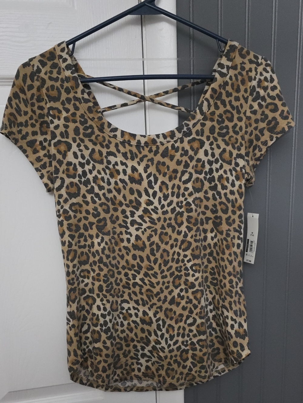 No Boundaries Leopard Print Short Sleeve Scoop Top in Brown